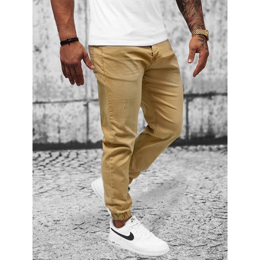 Spodnie męskie jeans jogger beżowe OZONEE O/4662Z ze sklepu ozonee.pl w kategorii Spodnie męskie - zdjęcie 160488606