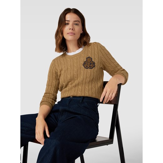 Sweter z dzianiny z wełny z naszywką z logo model ‘MONTIVA’ ze sklepu Peek&Cloppenburg  w kategorii Swetry damskie - zdjęcie 160518086