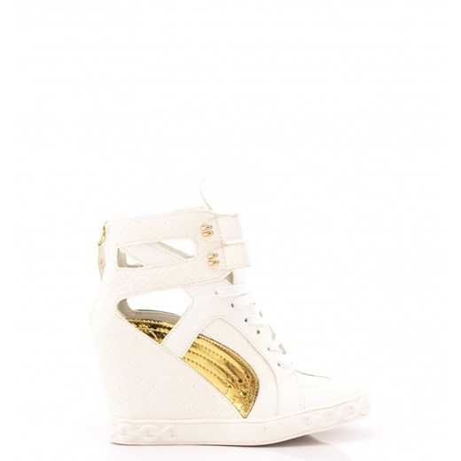 Białe Sneakersy White Sneakers with the Golden Zipper born2be-pl bezowy na obcasie