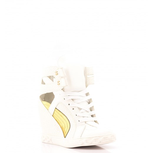 Białe Sneakersy White Sneakers with the Golden Zipper born2be-pl bialy skóra