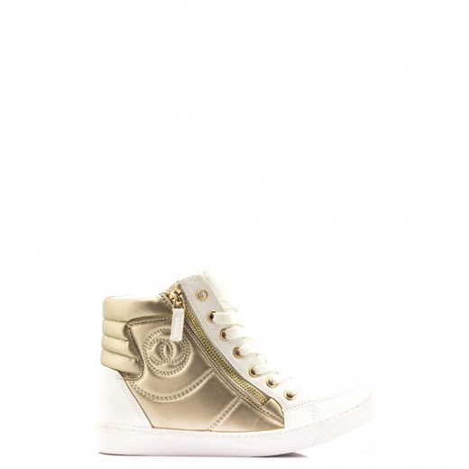 Białe Trampki White and Gold Laced Sneakers born2be-pl bezowy na platformie