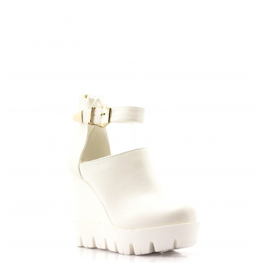 Białe Sandały White Fashion Sandals Covered born2be-pl bezowy na obcasie