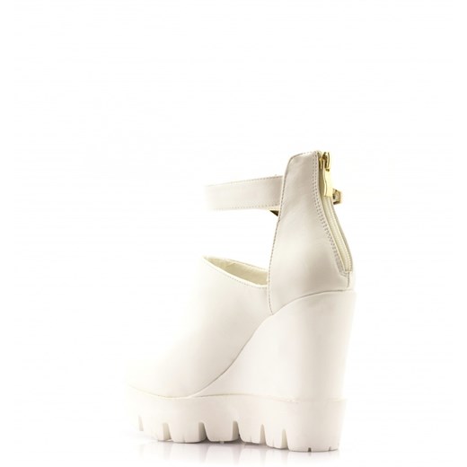 Białe Sandały White Fashion Sandals Covered born2be-pl bezowy na platformie