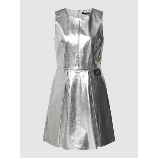 Sukienka Armani Exchange bez rękawów srebrna z okrągłym dekoltem rozkloszowana mini 