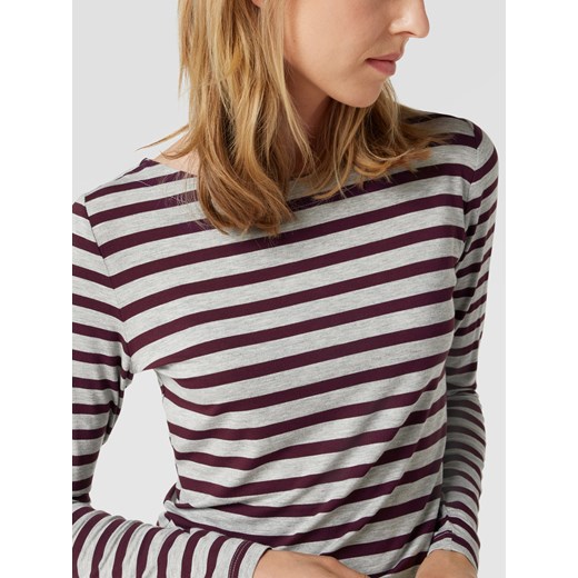 Betty & Co Grey bluzka damska casual z długimi rękawami z elastanu w paski z okrągłym dekoltem na lato