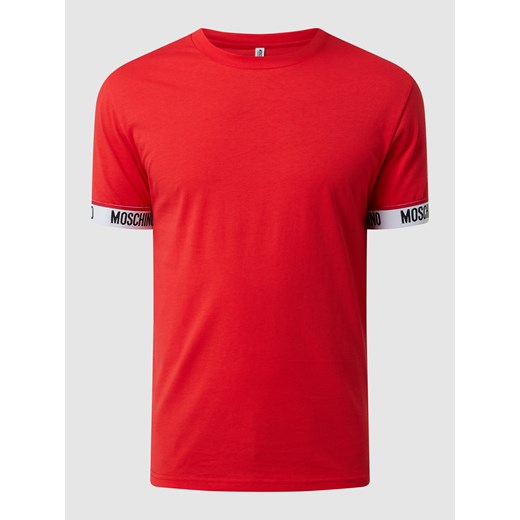 T-shirt męski czerwony Moschino z bawełny casualowy z krótkim rękawem 
