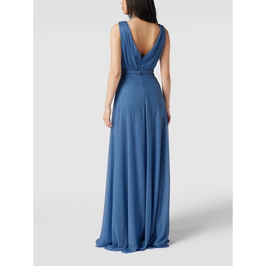 Sukienka niebieska Troyden Collection wieczorowa na ramiączkach z dekoltem w serek 