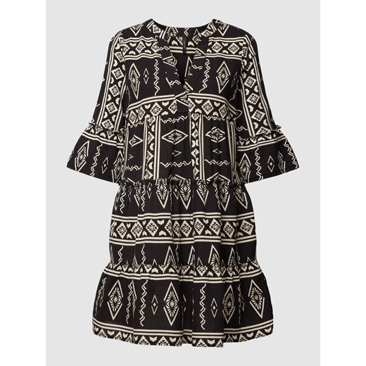 Sukienka Vero Moda z okrągłym dekoltem wielokolorowa w abstrakcyjnym wzorze z długim rękawem bawełniana 