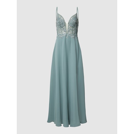 Sukienka Luxuar Fashion z szyfonu elegancka wieczorowa rozkloszowana na ramiączkach 