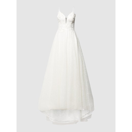 Sukienka Luxuar Fashion z dekoltem w literę v biała rozkloszowana na ramiączkach 