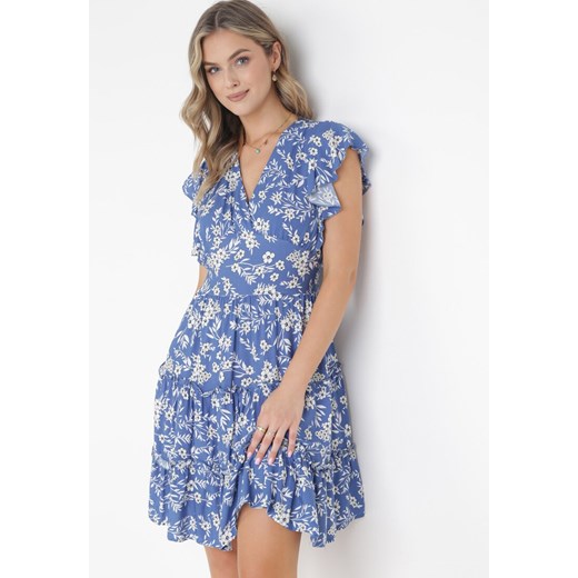 Niebieska Sukienka Rozkloszowana z Falbankami Pillia ze sklepu Born2be Odzież w kategorii Sukienki - zdjęcie 160802698