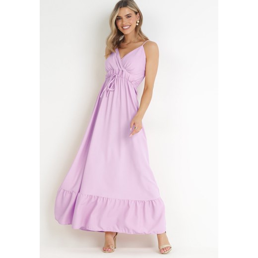 Fioletowa Gładka Sukienka Maxi z Marszczoną Elastyczną Talią Tenawa ze sklepu Born2be Odzież w kategorii Sukienki - zdjęcie 160820677