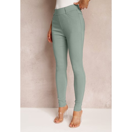 Zielone Spodnie Skinny z Talią High Waist Malga Renee L okazyjna cena Renee odzież