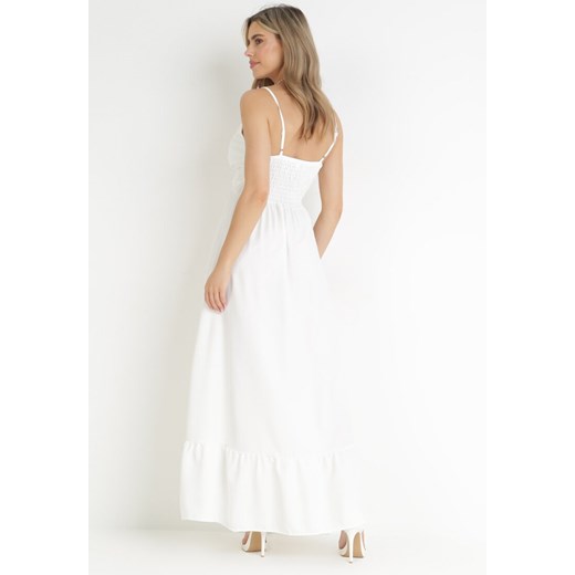 Biała Gładka Sukienka Maxi z Marszczoną Elastyczną Talią Tenawa L okazyjna cena Born2be Odzież