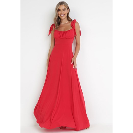 Czerwona Rozkloszowana Sukienka Maxi z Wiązanymi Ramiączkami Lisija ze sklepu Born2be Odzież w kategorii Sukienki - zdjęcie 160886857