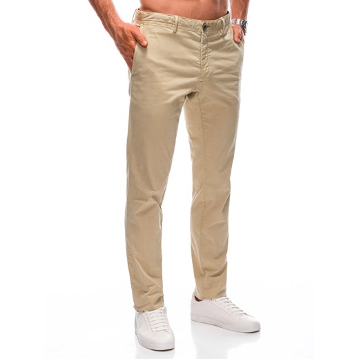 Spodnie męskie chino 1359P - ciemnobeżowe ze sklepu Edoti w kategorii Spodnie męskie - zdjęcie 160889057