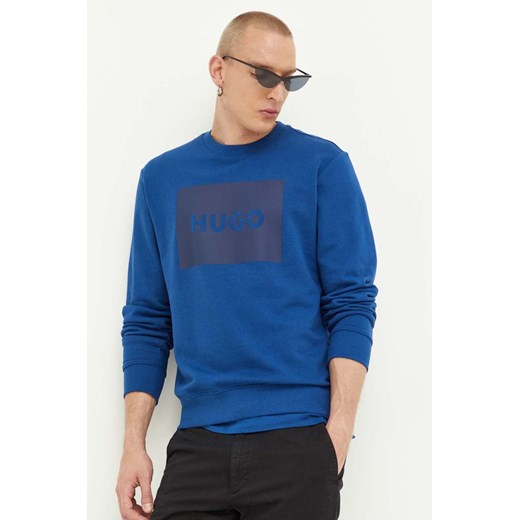 HUGO bluza bawełniana męska kolor niebieski z nadrukiem 50467944 ze sklepu ANSWEAR.com w kategorii Bluzy męskie - zdjęcie 160898807