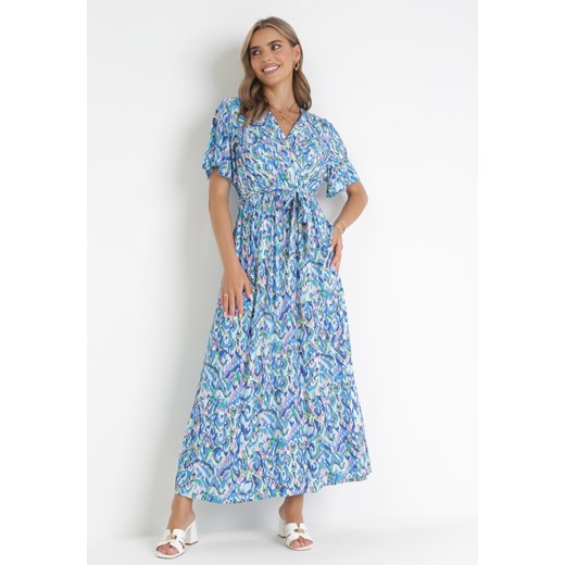 Niebieska Sukienka Maxi z Gumką w Pasie i Metaliczną Nitką Nuccio ze sklepu Born2be Odzież w kategorii Sukienki - zdjęcie 160907539