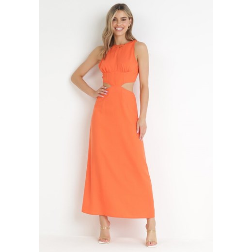 Pomarańczowa Trapezowa Sukienka Maxi z Wycięciami Amandika ze sklepu Born2be Odzież w kategorii Sukienki - zdjęcie 160907646