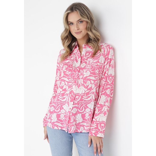Różowa Koszula z Wiskozy w Kwiaty Nahni XL okazyjna cena Born2be Odzież