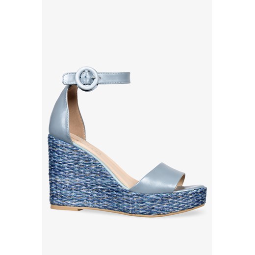 Espadryle damskie Casu na koturnie z klamrą na lato skórzane