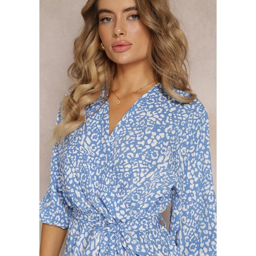 Niebieska Rozkloszowana Sukienka Midi z Kopertowym Dekoltem Orsola Renee 2XL promocja Renee odzież