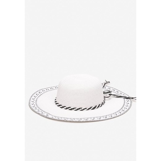 Biały Kapelusz z Szerokim Rondem i Plecionką Ozdobiony Sznurkiem Zestia ze sklepu Renee odzież w kategorii Kapelusze damskie - zdjęcie 160923555