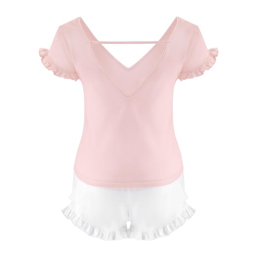 Piżama damska Blanca - bawełniana z różową koszulką i białymi spodenkami 34/36 BOHOMOSS