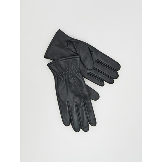 Reserved - Skórzane rękawiczki z marszczeniem - Czarny Reserved L promocja Reserved
