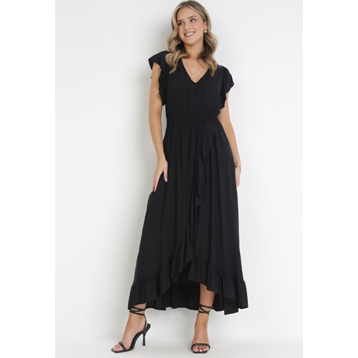 Czarna Wiskozowa Sukienka z Kopertowym Dołem i Dekoltem Lail ze sklepu Born2be Odzież w kategorii Sukienki - zdjęcie 160935869