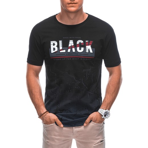 T-shirt męski z nadrukiem S1878 - czarny Edoti 3XL Edoti