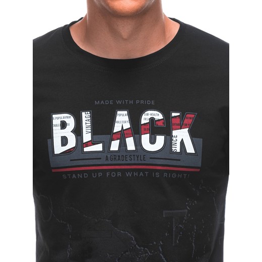 T-shirt męski z nadrukiem S1878 - czarny Edoti L Edoti