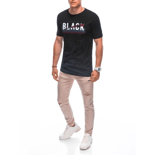 T-shirt męski z nadrukiem S1878 - czarny Edoti XXL Edoti