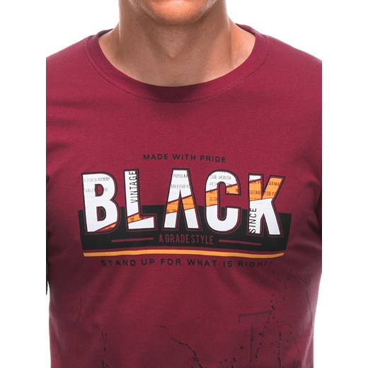 T-shirt męski z nadrukiem S1878 - ciemnoczerwony Edoti XL Edoti