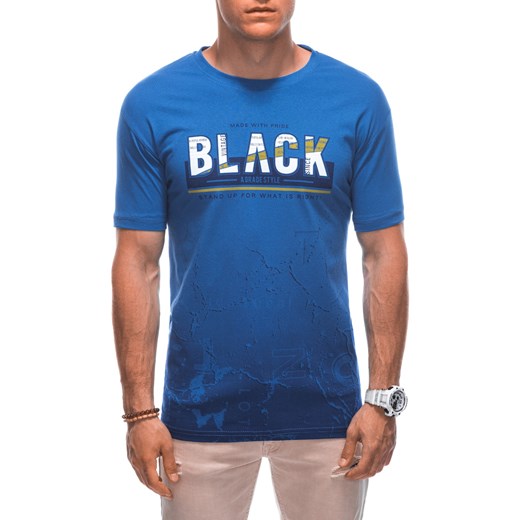 T-shirt męski z nadrukiem S1878 - niebieski Edoti XXL Edoti