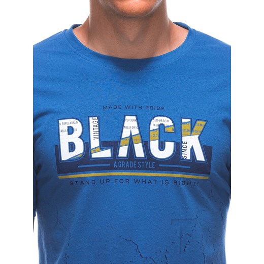 T-shirt męski z nadrukiem S1878 - niebieski Edoti L Edoti