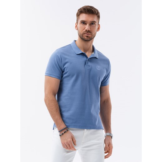 Koszulka męska polo z dzianiny pique - niebieski V16 S1374 ze sklepu ombre w kategorii T-shirty męskie - zdjęcie 160938169