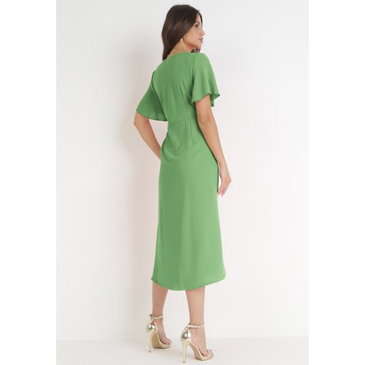 Zielona Kopertowa Sukienka Midi z Materiałowym Paskiem Noriana S/M okazyjna cena Born2be Odzież