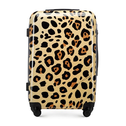 Średnia walizka z ABS-u z nadrukiem beżowo-brązowa ze sklepu WITTCHEN w kategorii Walizki - zdjęcie 160947475