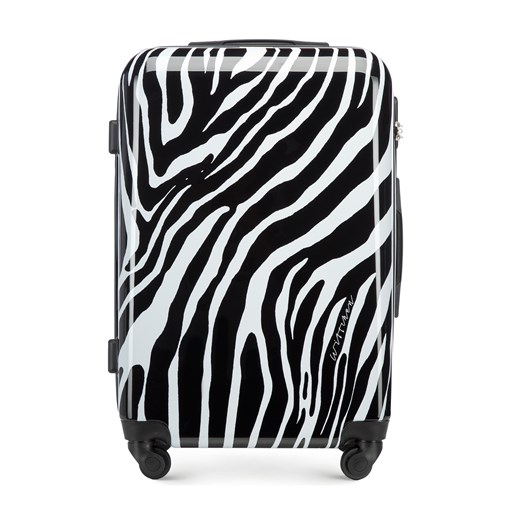 Średnia walizka z ABS-u z nadrukiem biało-czarna ze sklepu WITTCHEN w kategorii Walizki - zdjęcie 160947476