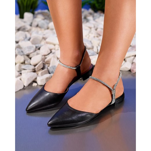 Royalfashion Czarne damskie zdobione sandały na płaskim obcasie Shimmer Sole ze sklepu royalfashion.pl w kategorii Balerinki - zdjęcie 160947969
