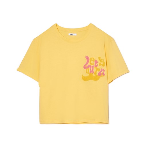 Cropp - Żółta koszulka z aplikacją - Żółty Cropp M Cropp