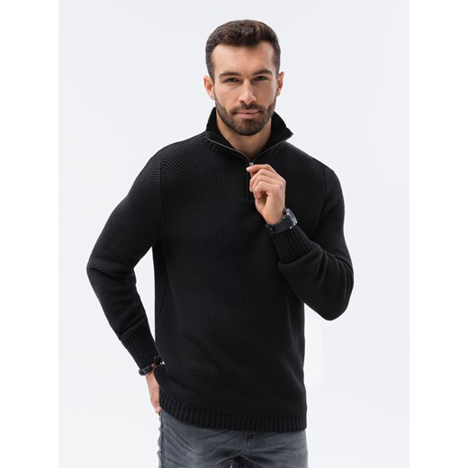 Sweter męski ze stójką na suwak - czarny V3 E194 M wyprzedaż ombre