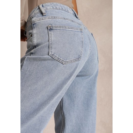 Niebieskie Szerokie Jeansy z Dziurami i Wysokim Stanem Alixitta Renee M okazyjna cena Renee odzież