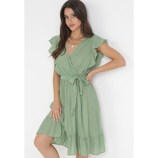 Zielona Rozkloszowana Sukienka z Gumką w Pasie Pabelin ze sklepu Born2be Odzież w kategorii Sukienki - zdjęcie 160955705