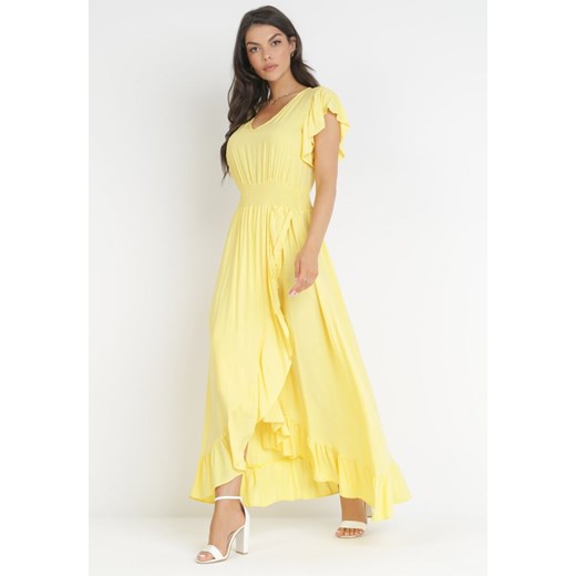 Żółta Wiskozowa Sukienka z Kopertowym Dołem i Dekoltem Lail ze sklepu Born2be Odzież w kategorii Sukienki - zdjęcie 160955807