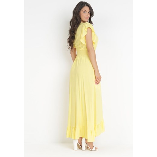 Żółta Wiskozowa Sukienka z Kopertowym Dołem i Dekoltem Lail M promocyjna cena Born2be Odzież