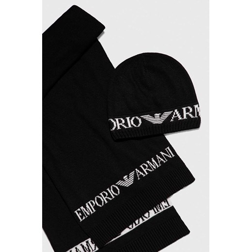 Emporio Armani czapka i szalik z domieszką wełny kolor czarny ze sklepu ANSWEAR.com w kategorii Dodatki męskie - zdjęcie 160956207
