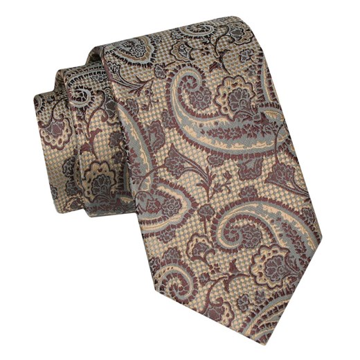 Krawat Męski, Klasyczny - ALTIES - Beże i Brązy, Paisley KRALTS0953 ze sklepu JegoSzafa.pl w kategorii Krawaty - zdjęcie 160962458