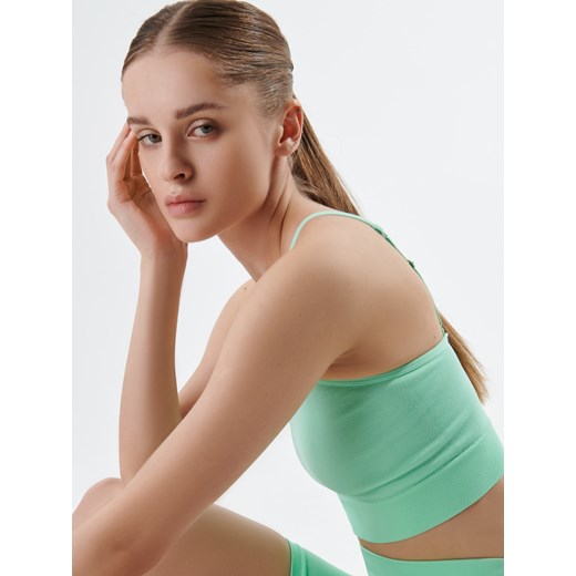 Sinsay - Crop top GYM HARD - Turkusowy Sinsay M okazyjna cena Sinsay